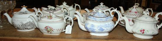 A collection of 10 mostly 19th Century teapots